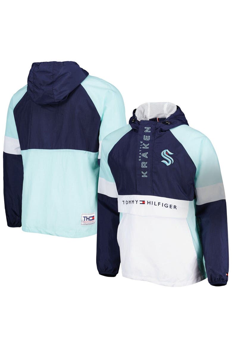 Men's Tommy Hilfiger Deep Sea Blue/White Seattle Kraken Raglan Half-Zip Jacket, Main, color, Blue