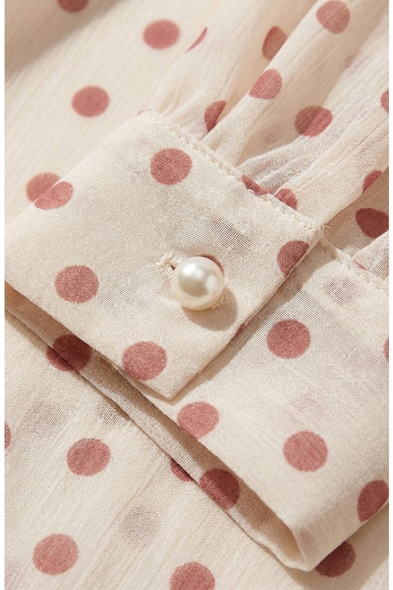 Summer Polka Dot Tie Neck Long Sleeve Blouse, Alternate, color, Red