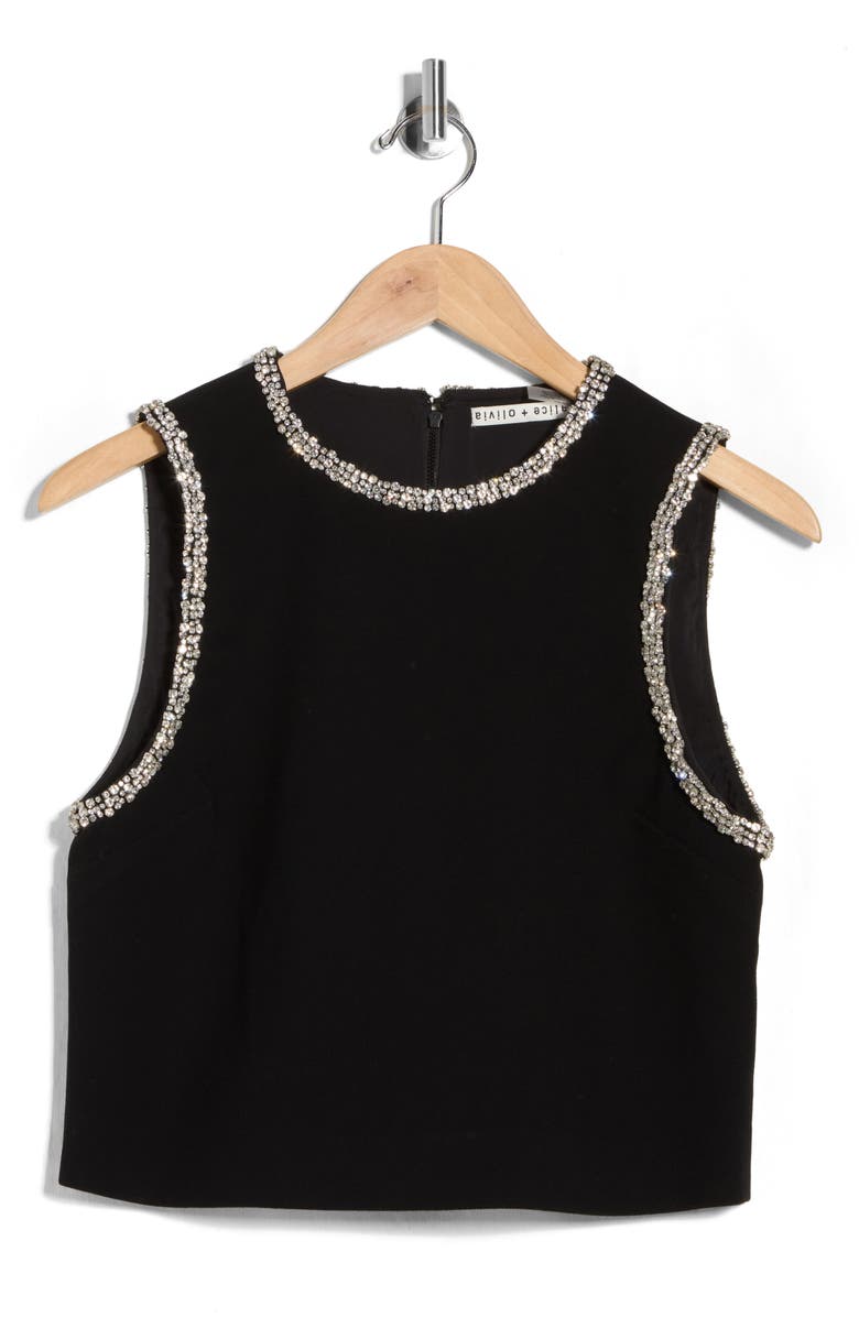 Alice + Olivia Amal Embellished Sleeveless Crop Top, Alternate, color, Black