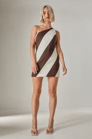 NASTY GAL Stripe One Shoulder Tailored Mini Dress
