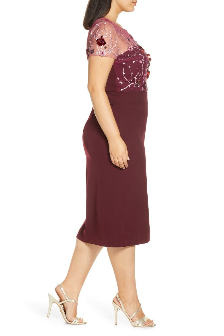 Sequin Bodice Crepe Cocktail Dress, Alternate, color, JAM MULTI
