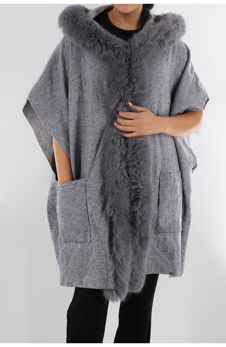 La Fiorentina Wrap with Hood/Faux Fur Trim, Main, color, Grey