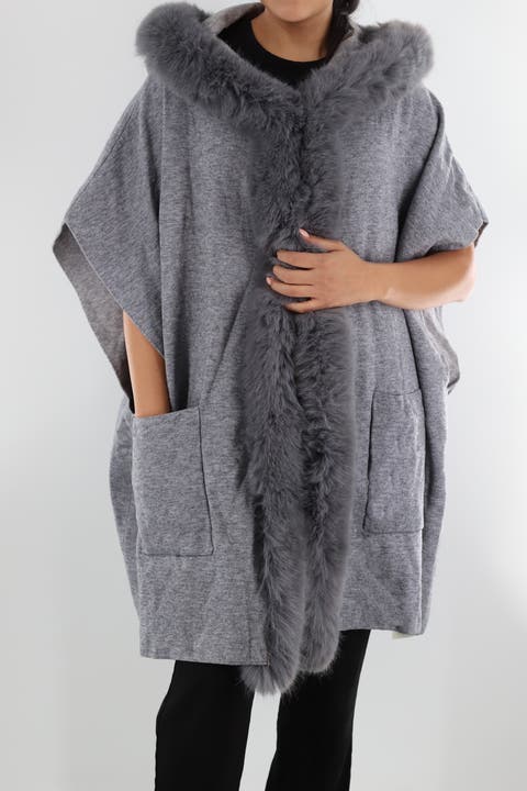 Wrap with Hood/Faux Fur Trim