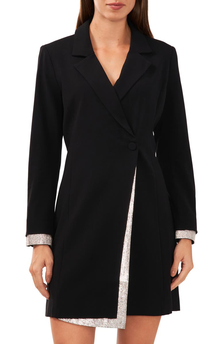 Halogen<sup>®</sup> Rhinestone Trim Peekaboo Long Sleeve Blazer Minidress, Alternate, color,