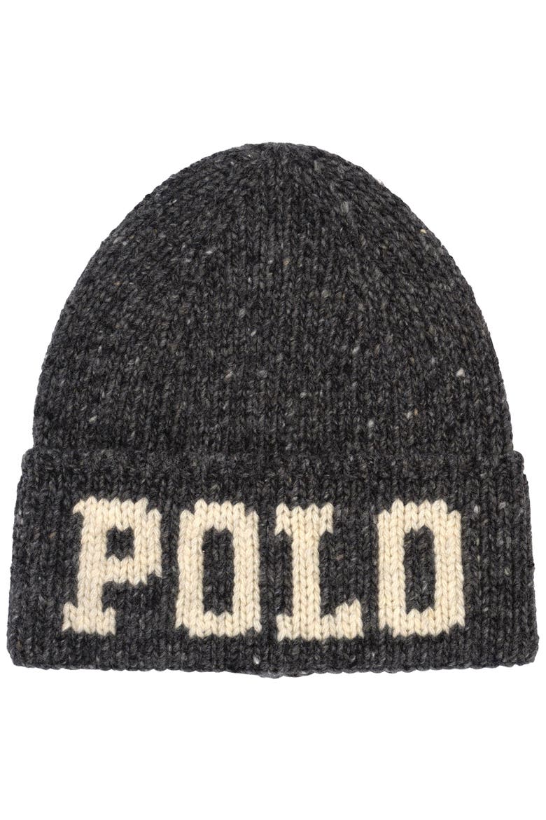 Knit Tweed Polo Beanie, Main, color, Charcoal