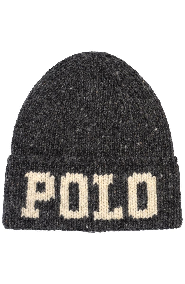Polo Ralph Lauren Knit Tweed Polo Beanie, Main, color, Charcoal