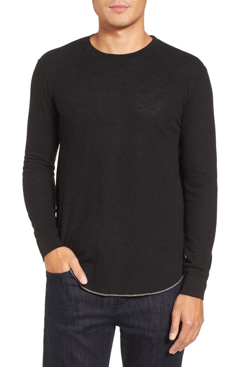 Double Layer Slim Crewneck T-Shirt, Main, color, BLACK