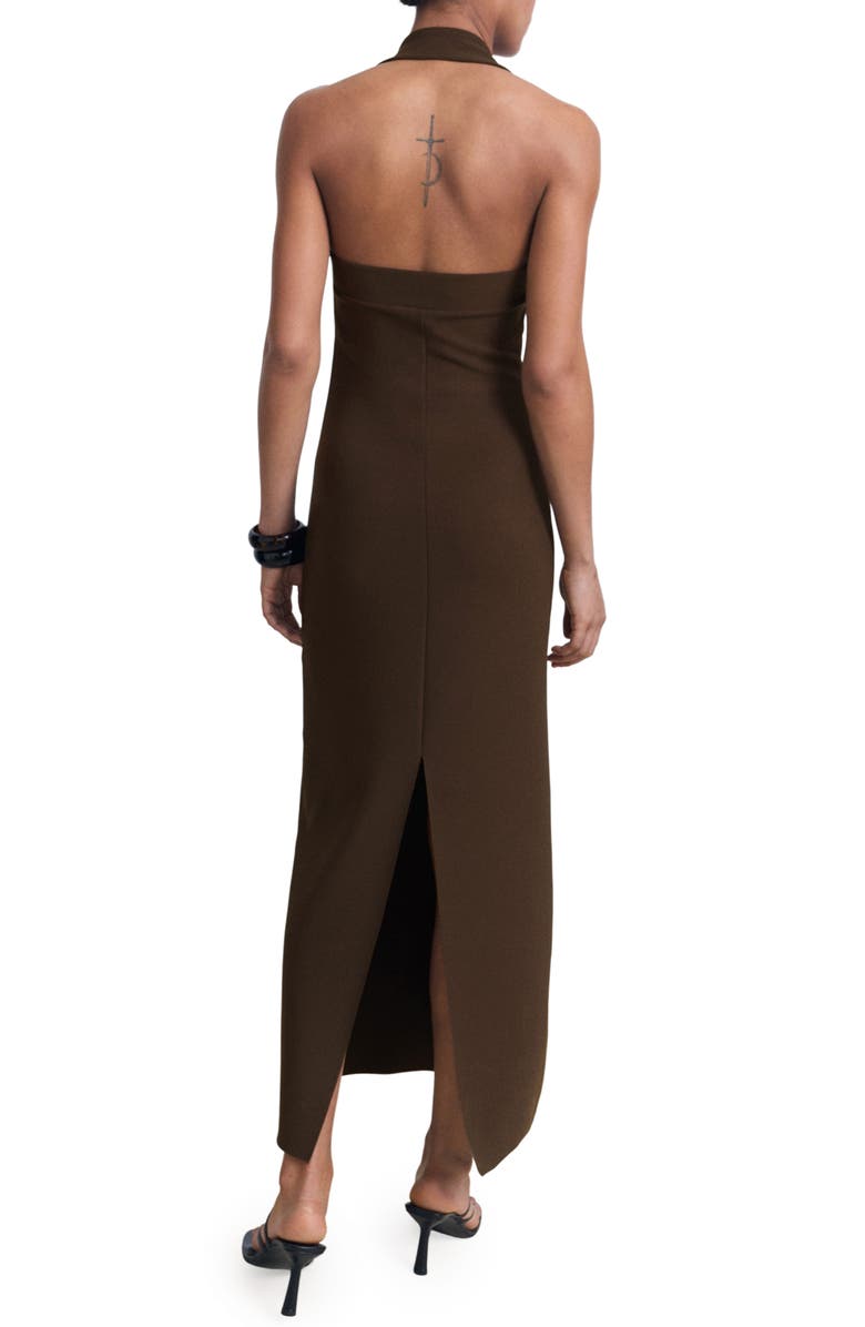 MANGO Halter Maxi Dress, Alternate, color, Brown