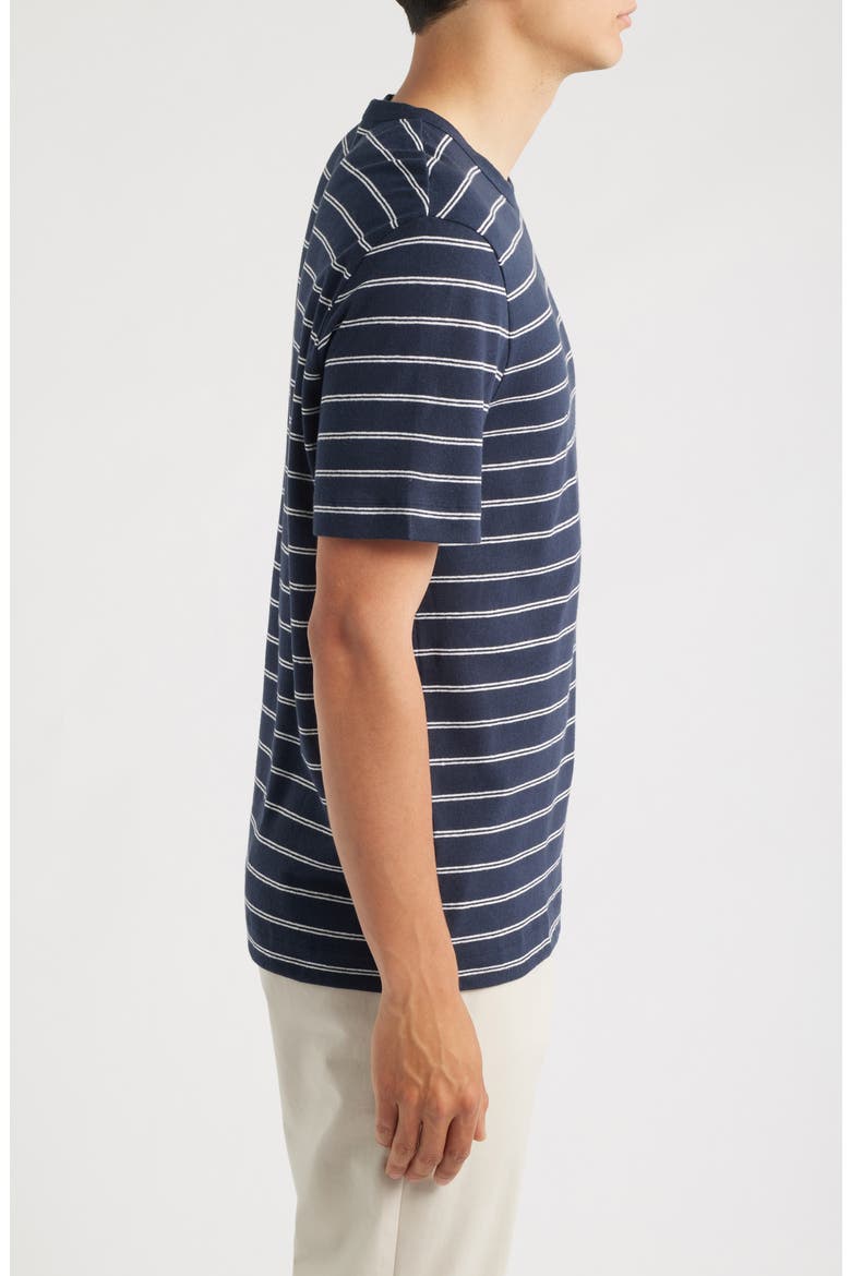 Taut Stripe Linen & Cotton T-Shirt, Alternate, color, DARK BLUE