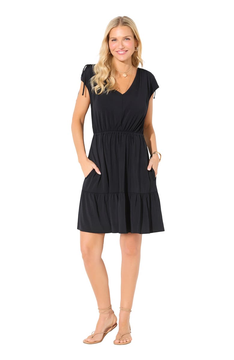 Swimsuits for All Pack & Go Wrinkle-Resistant V-Neck Short Sleeve Cover Up Dress, Main, color, Black