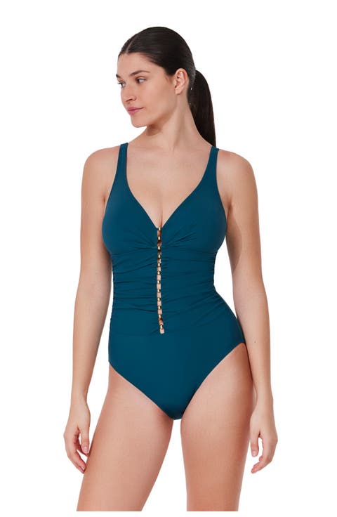 Tutti Frutti D-Cup V-Neck Gold Beaded One Piece