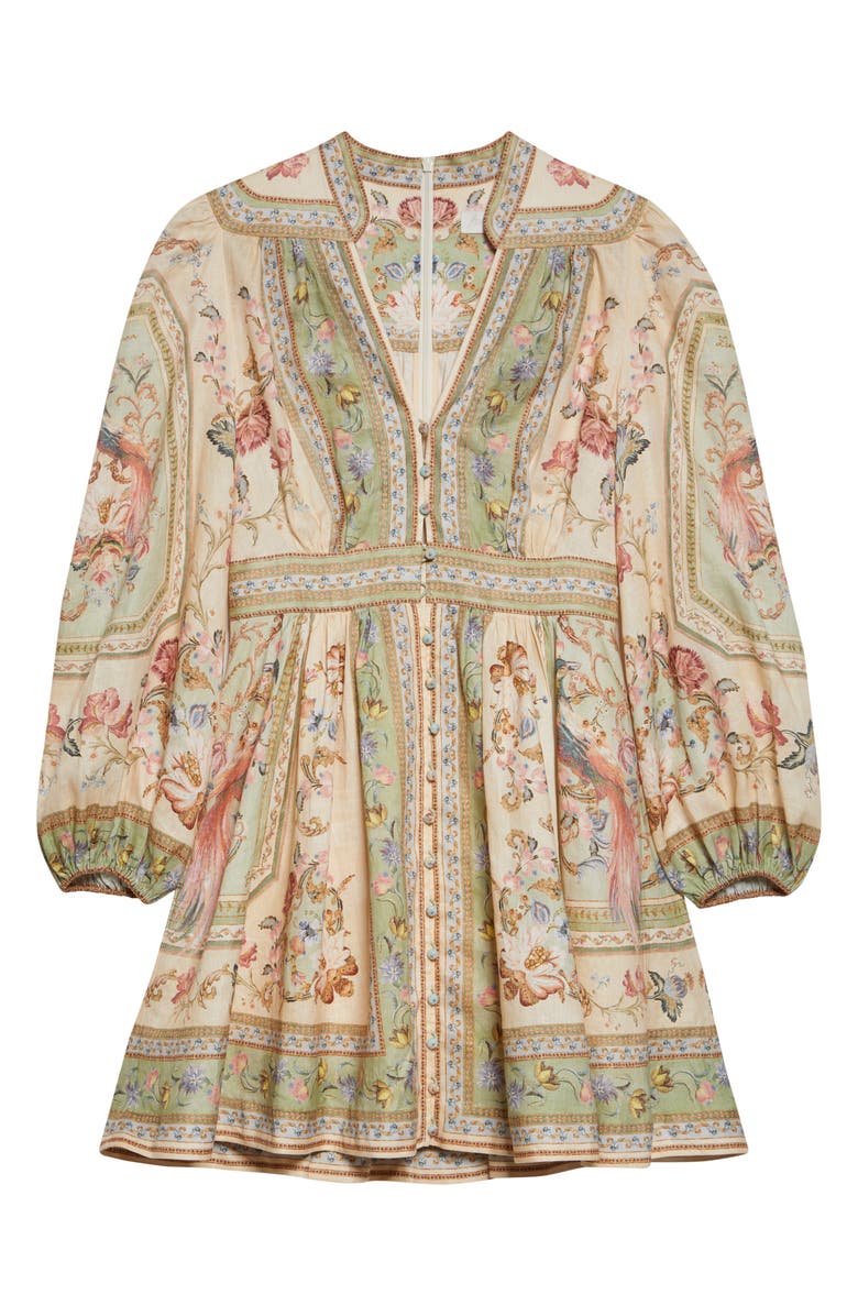 Zimmermann Roselight Print Long Sleeve Linen Minidress, Alternate, color, Sage Tapestry Floral