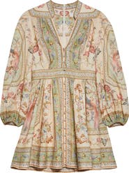 Zimmermann Roselight Print Long Sleeve Linen Minidress