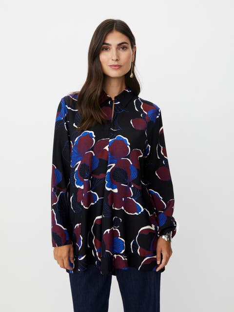Grivon Collared Long Sleeve Floral Tunic