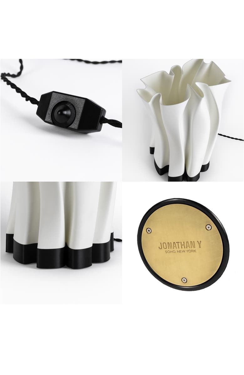 JONATHAN Y Flame 13.5" Modern Bohemian Plant-Based PLA 3D Printed Dimmable LED Table Lamp, Alternate, color, White/Black