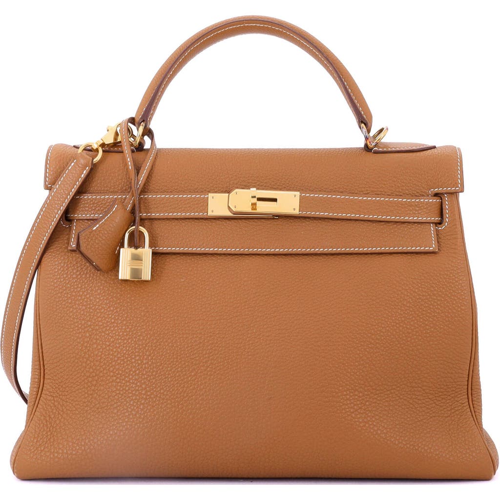 Pre-owned Hermes Hermes Kelly Handbag Brown Togo With Gold Hardware 32 In Gold