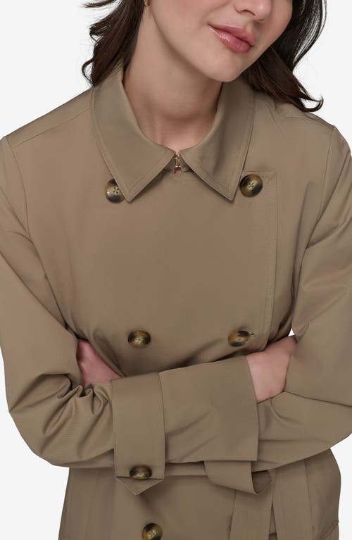 Karl Lagerfeld Paris Water Resistant Embossed Logo Detail Cotton Blend Trench Coat In Khaki