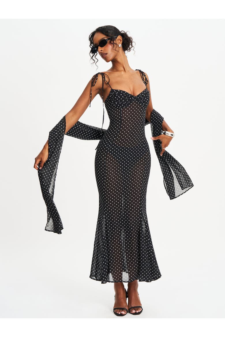 Yadira Polka Dot Chiffon Maxi Dress, Alternate, color, Black polka dot