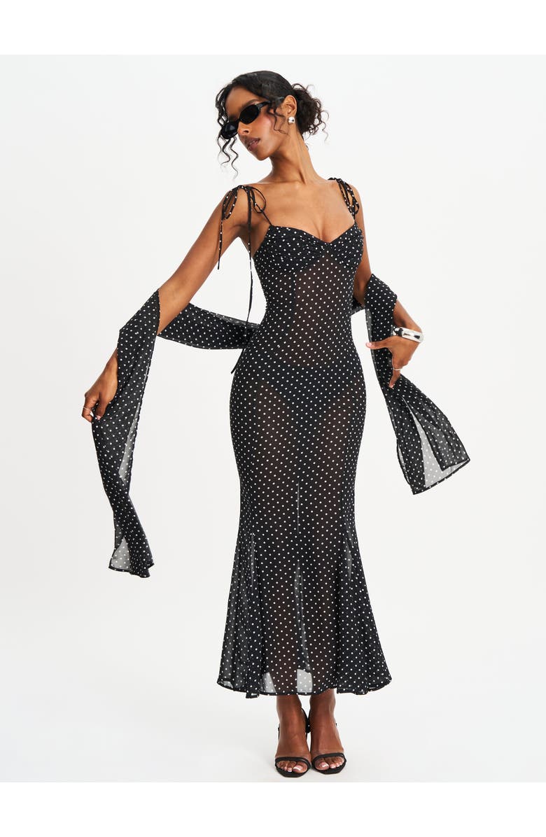 Miss Circle Yadira Polka Dot Chiffon Maxi Dress, Alternate, color, Black Polka Dot