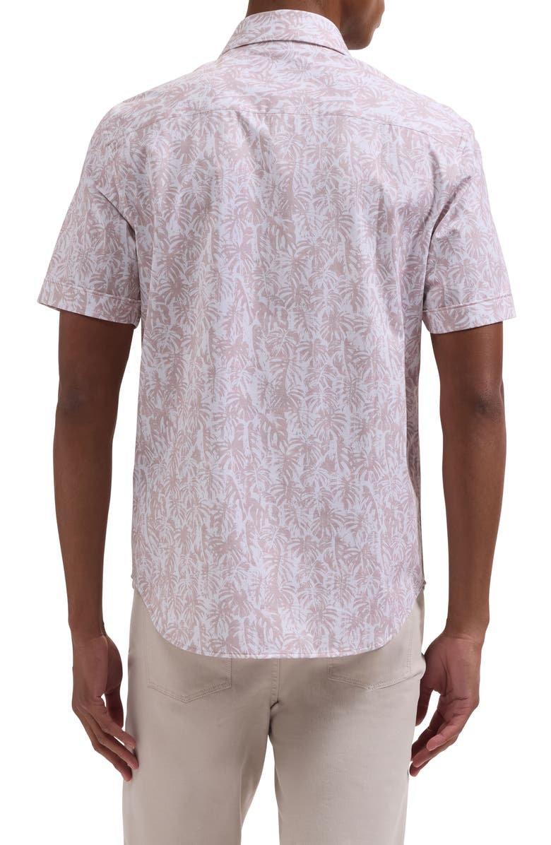 Bugatchi Miles OoohCotton<sup>®</sup> Leaf Print Short Sleeve Button-Up Shirt, Alternate, color, Sienna