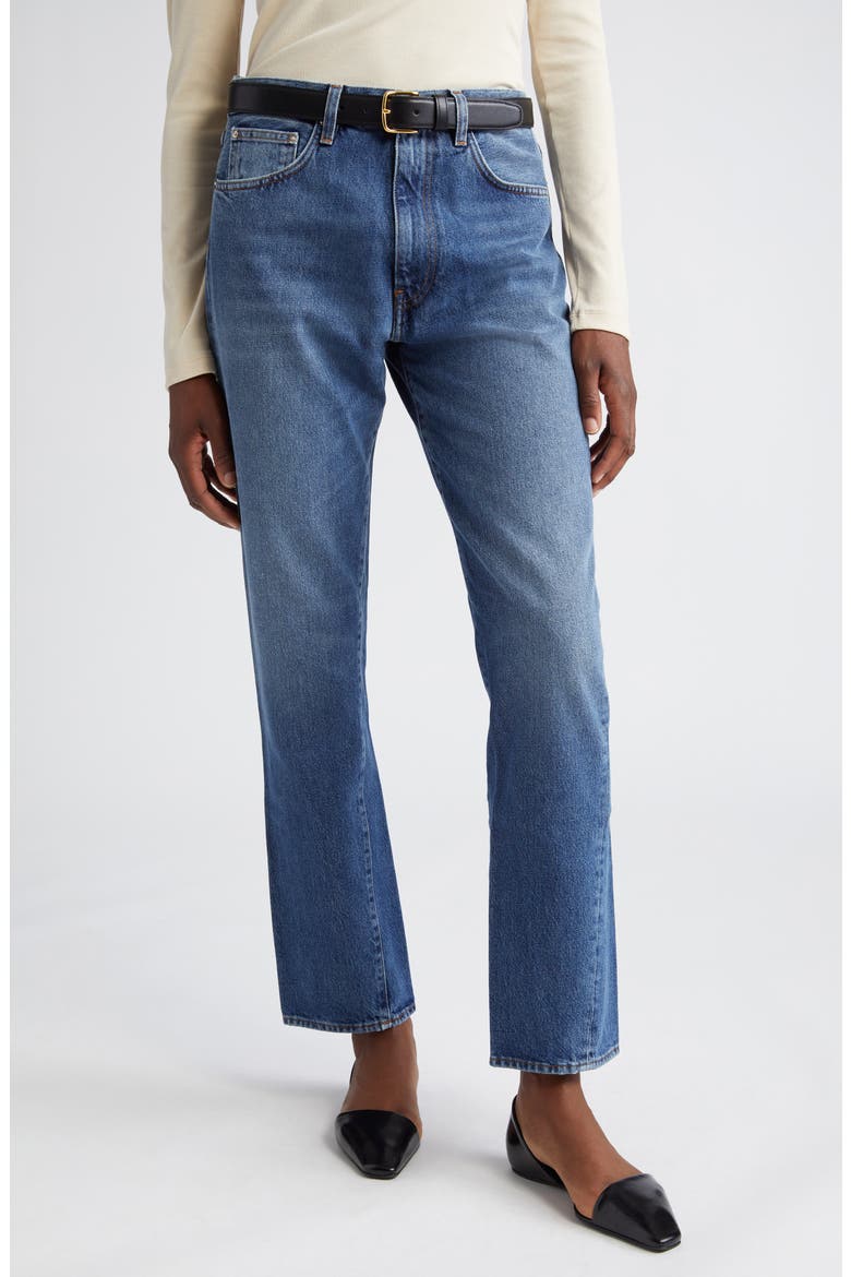 Totême Twisted Seam High Waist Straight Leg Crop Jeans, Main, color, WASHED BLUE