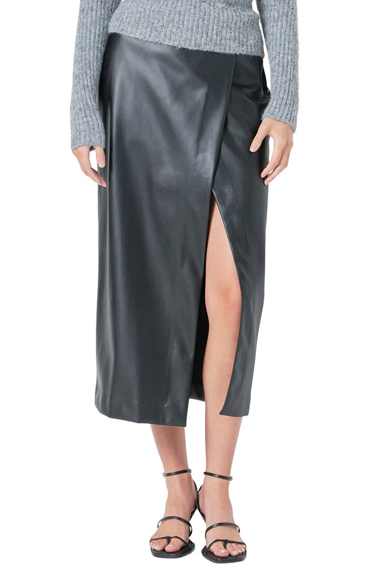 Faux Leather Midi Skirt, Main, color, BLACK