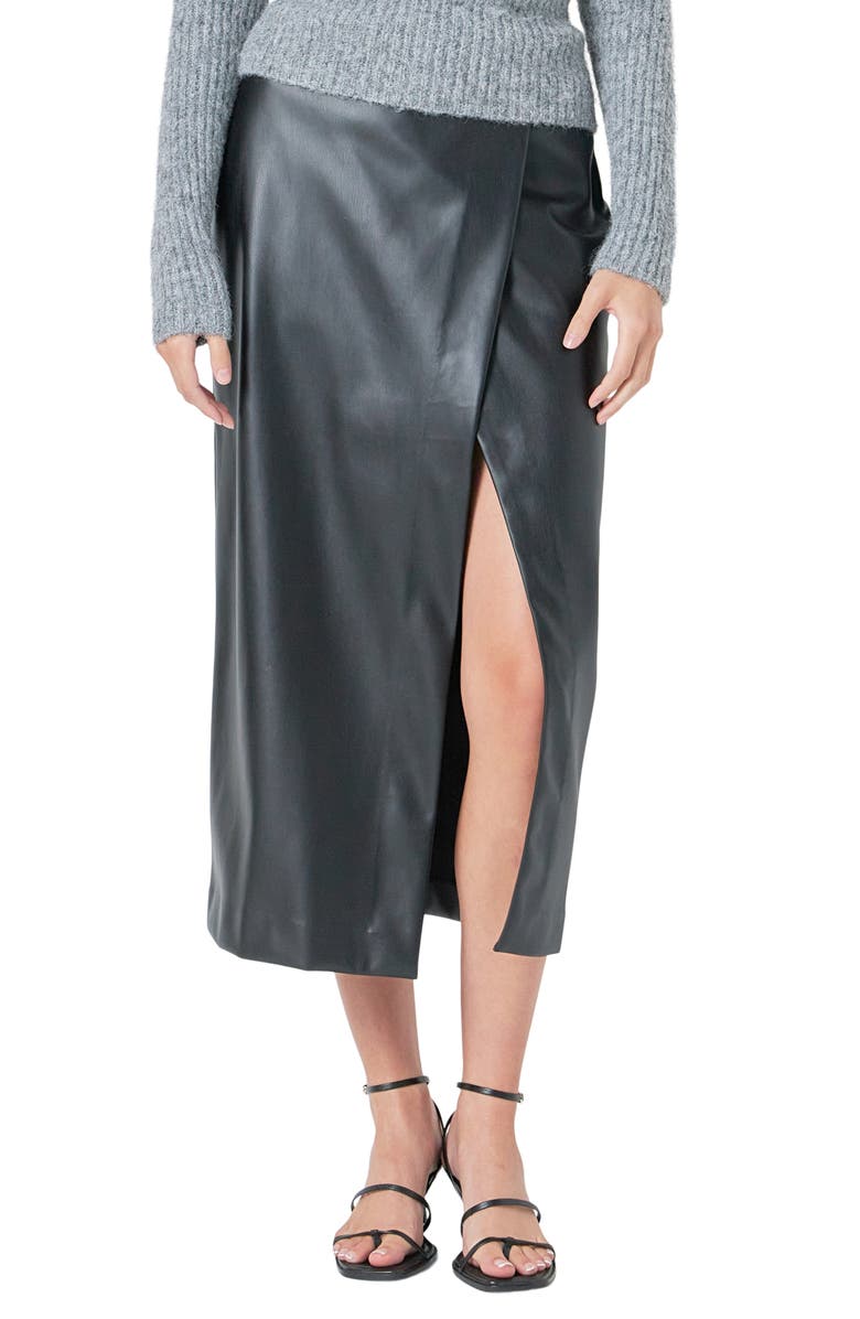 Endless Rose Faux Leather Midi Skirt, Main, color, Black