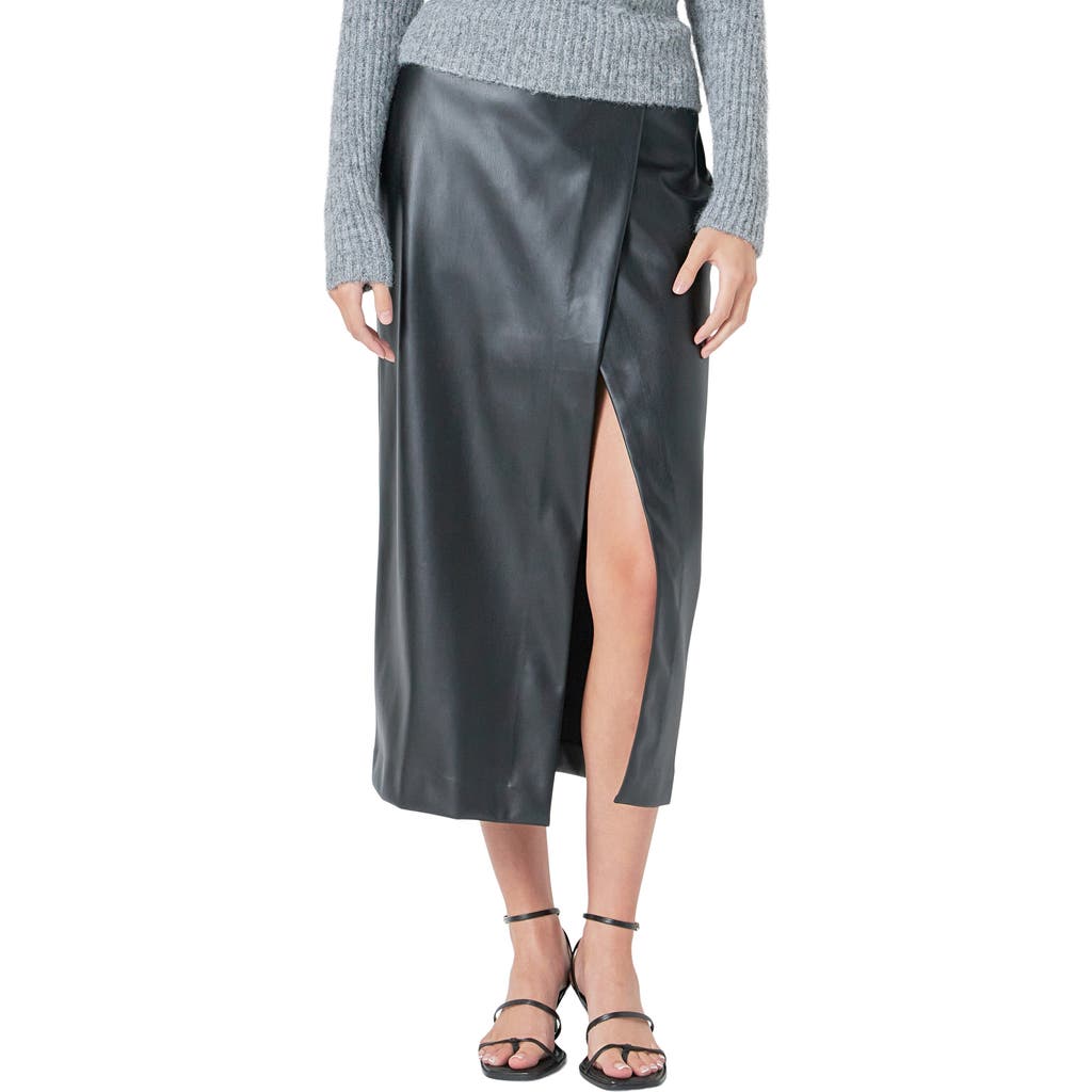 Endless Rose Faux Leather Midi Skirt In Black