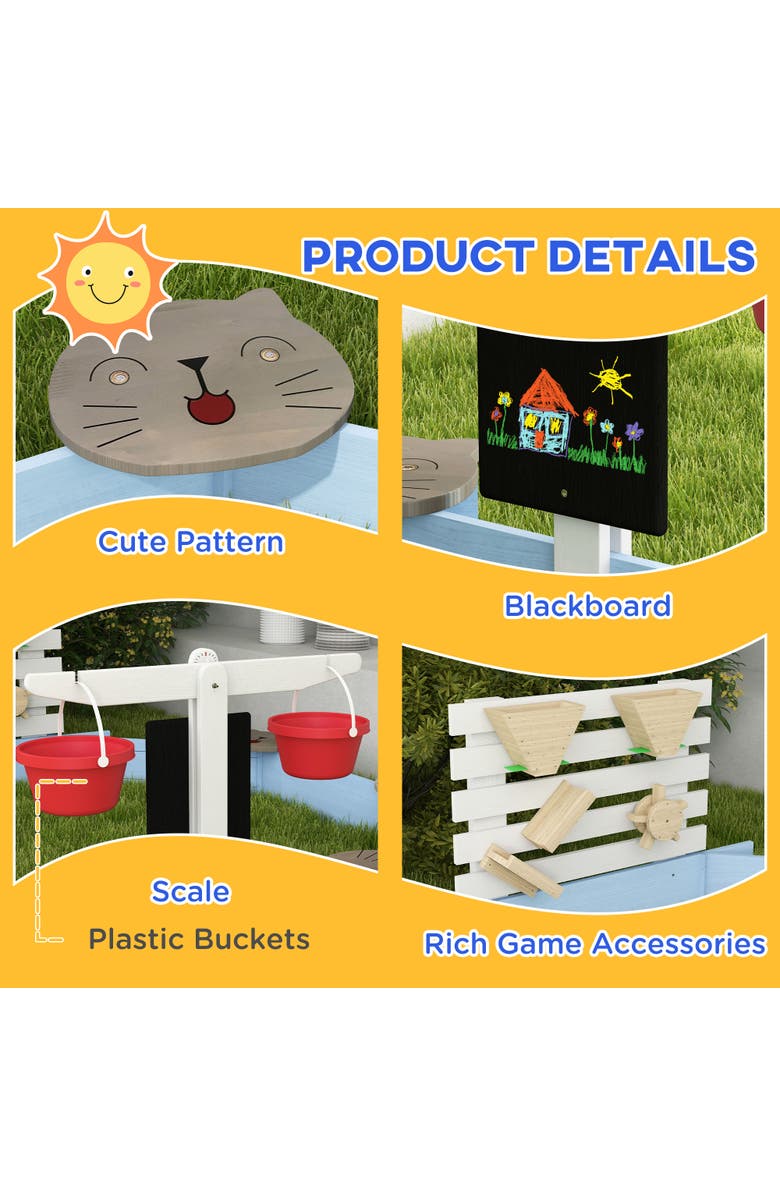 Outsunny Wooden Sandbox with 6 Seats & Water/Sand Toys, Alternate, color,