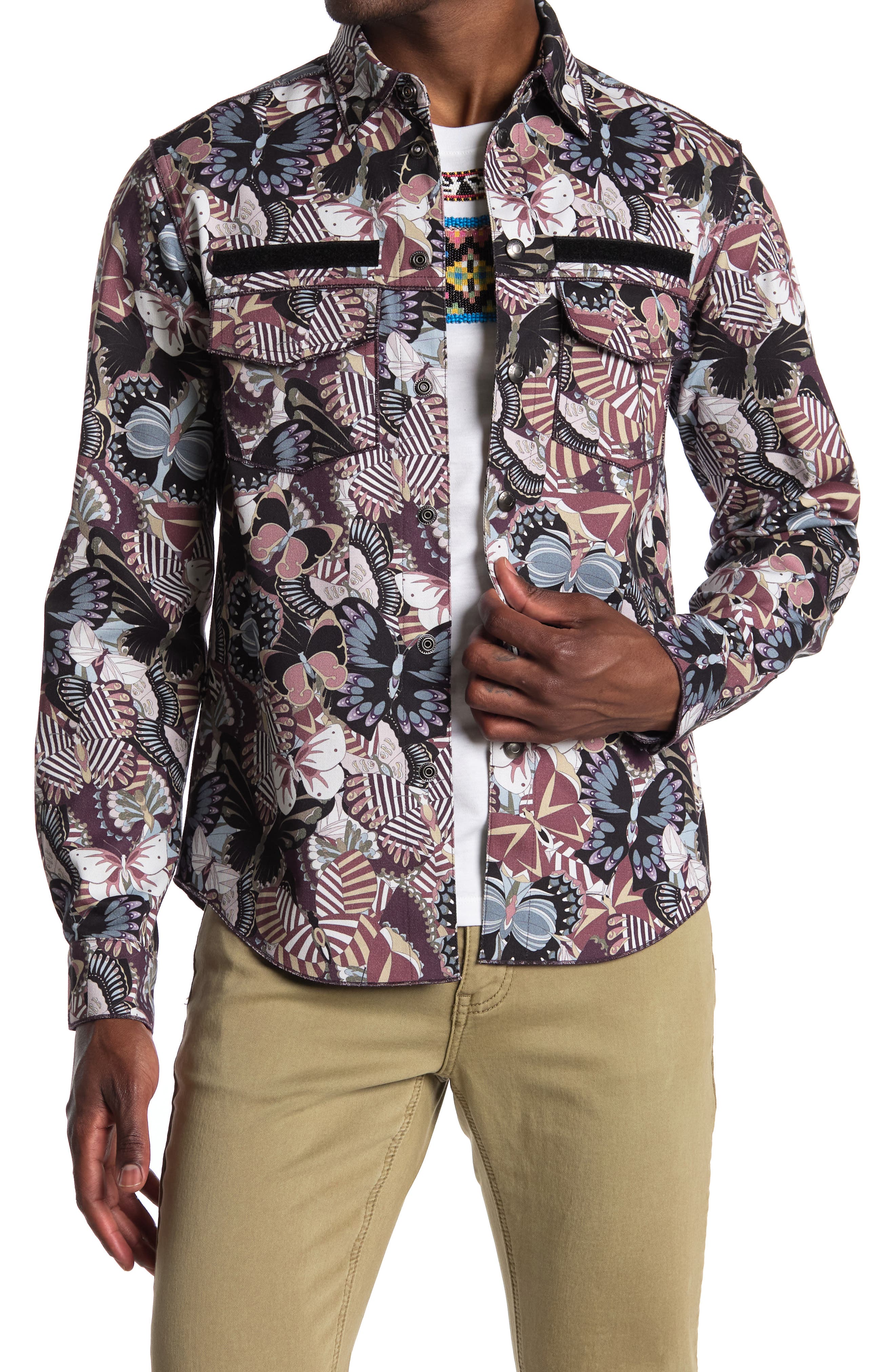 Valentino Blouson Sleeve Butterfly Print Shirt Jacket (Men) | Nordstromrack