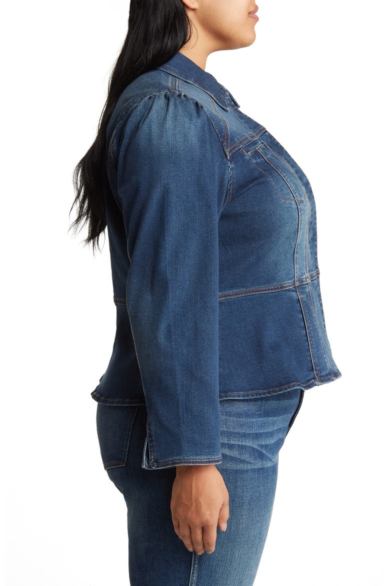 Peplum Denim Jacket, Alternate, color, BLUE