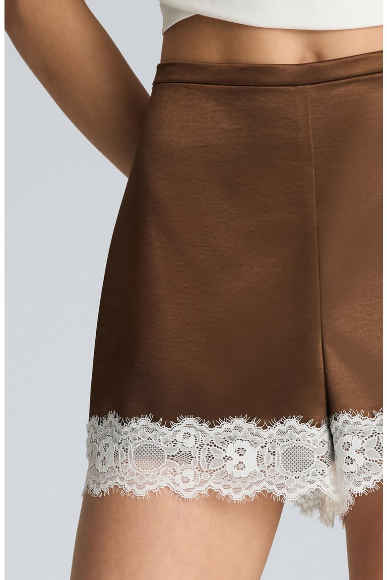 Lace Trim Satin Shorts, Alternate, color, BRUNETTE
