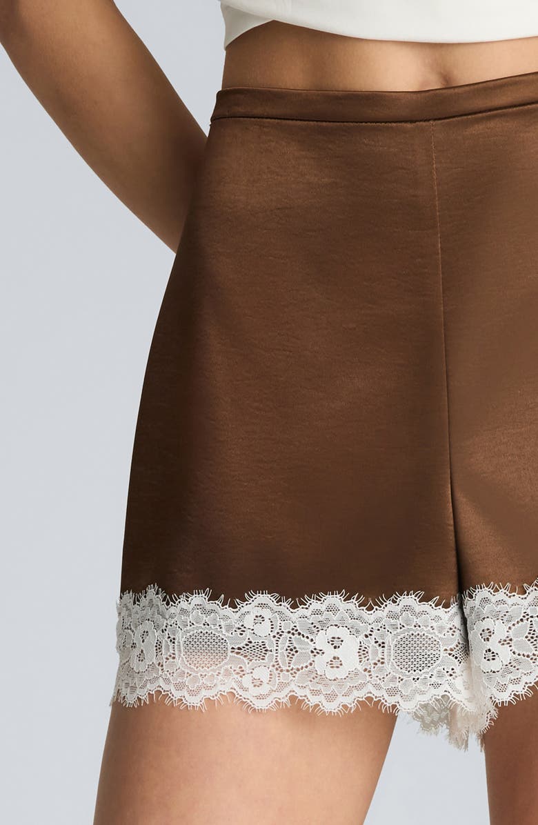 Kenneth Cole Lace Trim Satin Shorts, Alternate, color, Brunette