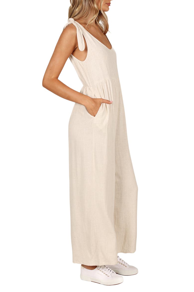 Ayla Tie Shoulder Wide Leg Linen Jumpsuit, Alternate, color, OATMEAL