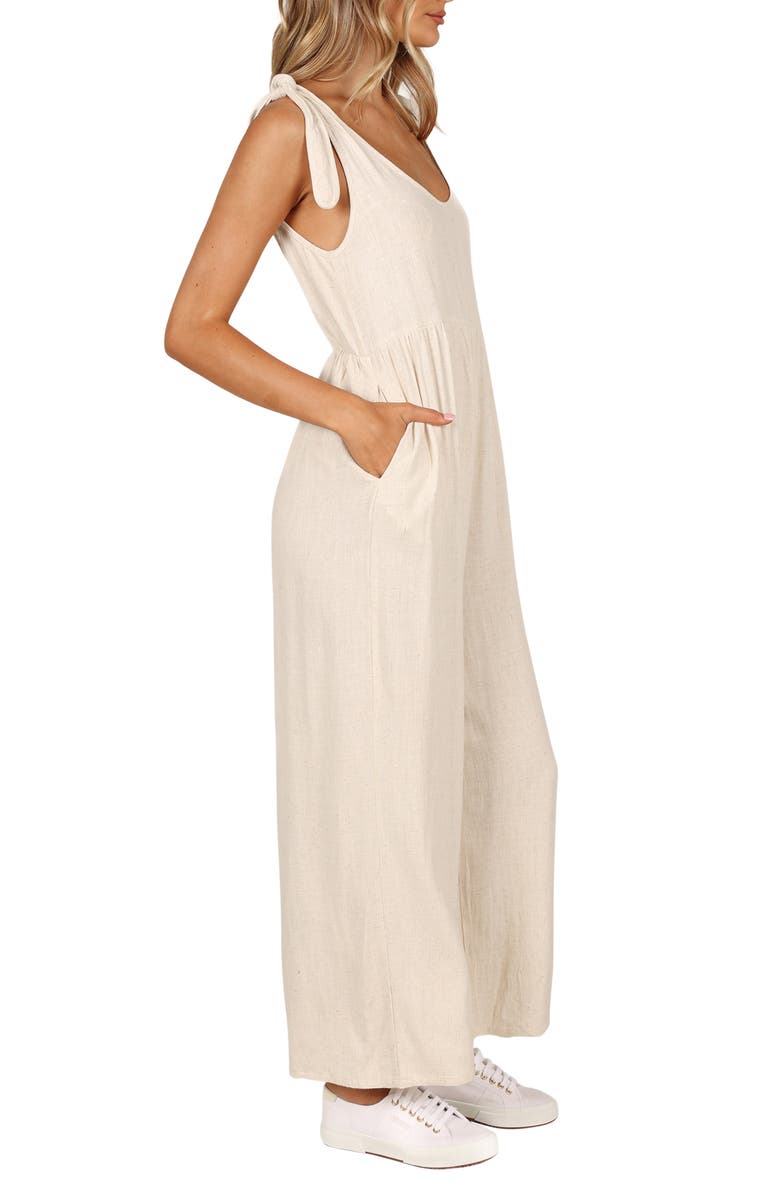 Petal & Pup Ayla Tie Shoulder Wide Leg Linen Jumpsuit, Alternate, color, Oatmeal