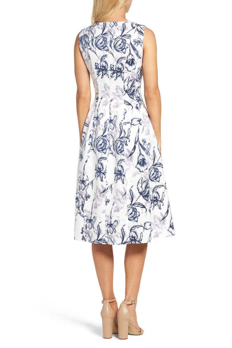 Fit & Flare Dress, Alternate, color, IVORY/ NAVY