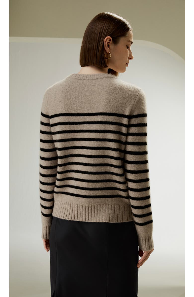 Lilysilk Women's Striped Round Collar Cashmere Sweater, Alternate, color, Brown
