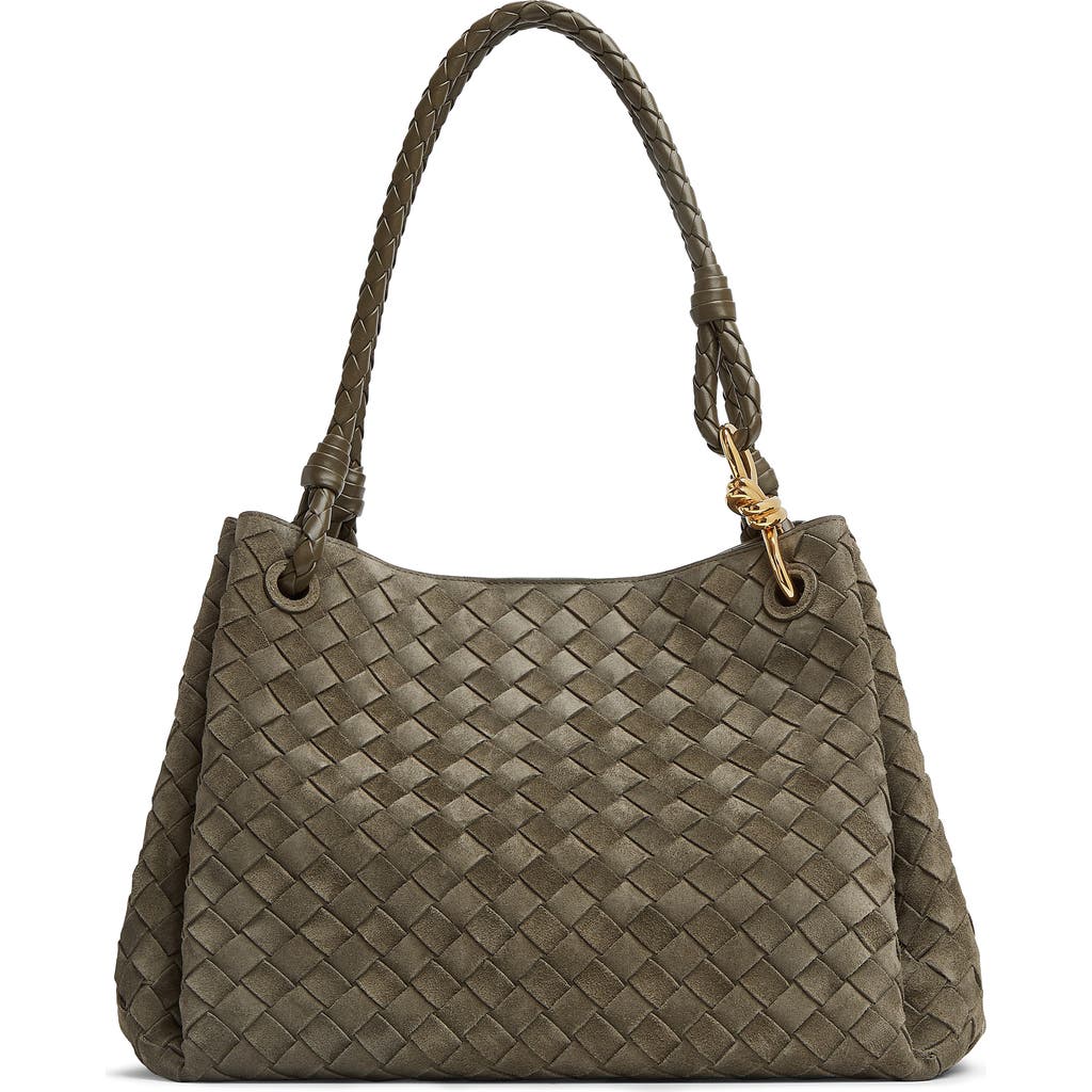 Bottega Veneta Large Parachute Intrecciato Suede Shoulder Bag In Green