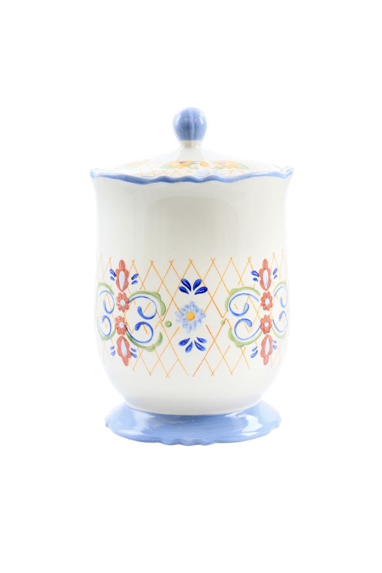 California Designs Tierra 2.7 Quarts Hand Painted Stoneware Canister with Lid, Main, color, White
