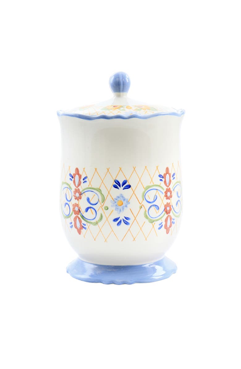 Laurie Gates California Designs Tierra 2.7 Quarts Hand Painted Stoneware Canister with Lid, Main, color, White