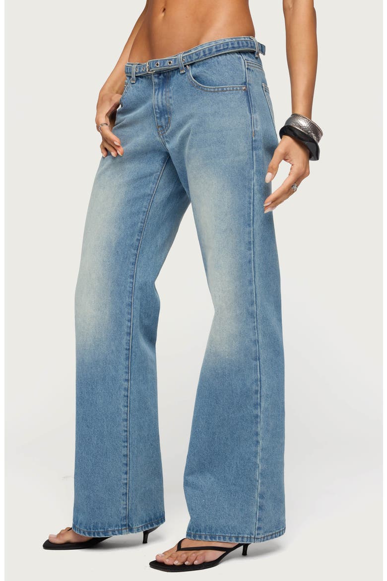Karah Belted Low Rise Straight Leg Jeans, Alternate, color, BLUE-WASHED