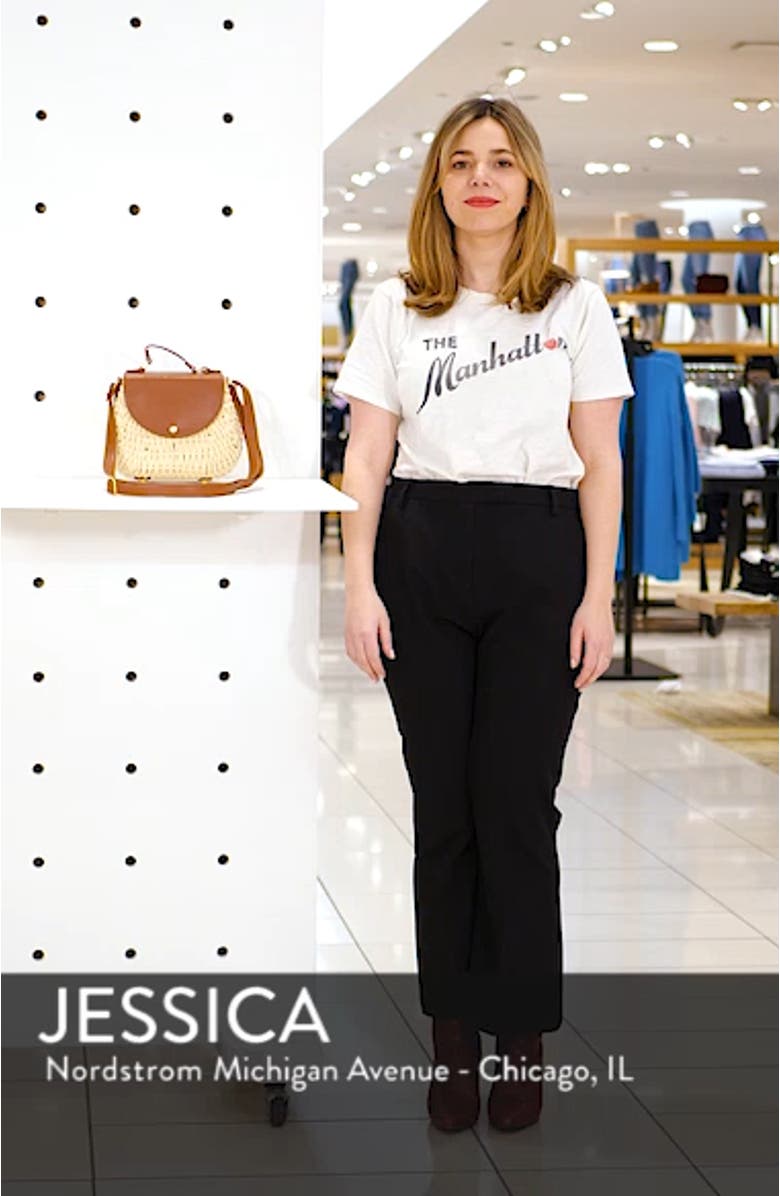 Faux Leather Trim Straw Saddle Bag, sales video thumbnail