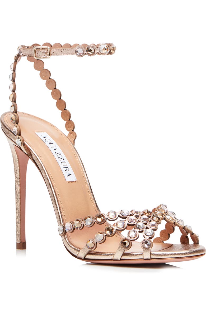 Aquazzura Tequila Crystal Ankle Strap Sandal, Main, color, Copper