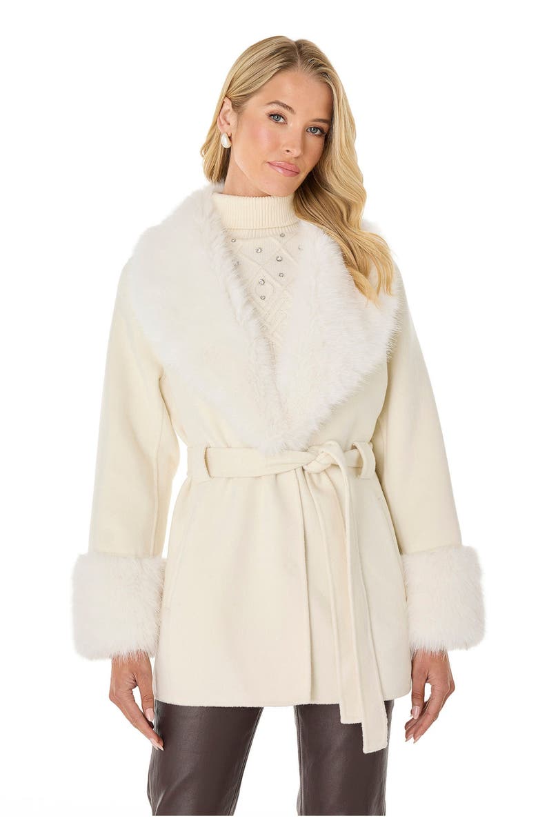 The Noli Shop Isabel Faux Fur Trim Coat, Main, color, White