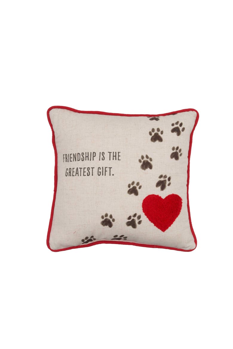 Forever Pets Paw Print Friendship Reversible Piped Throw Pillow 14" x 14", Main, color, Beige