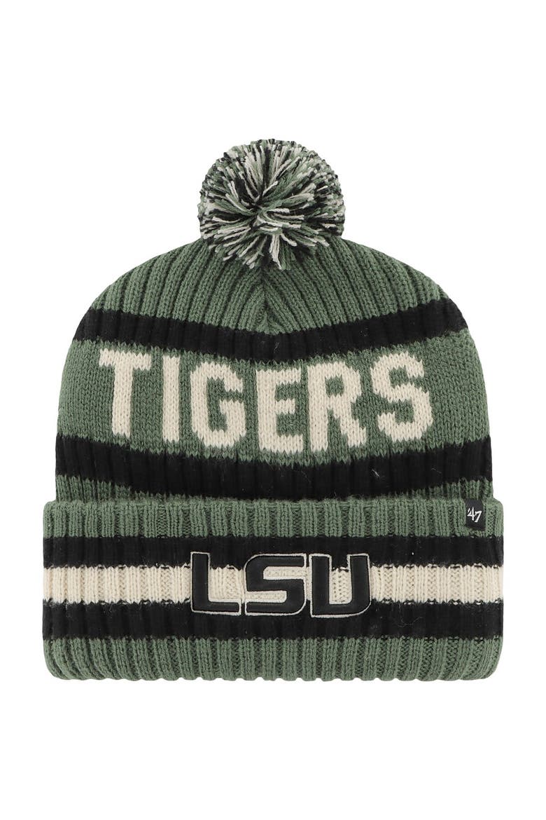 Men's '47 Green LSU Tigers OHT Military Appreciation Bering Cuffed Knit Hat with Pom, Main, color, Green