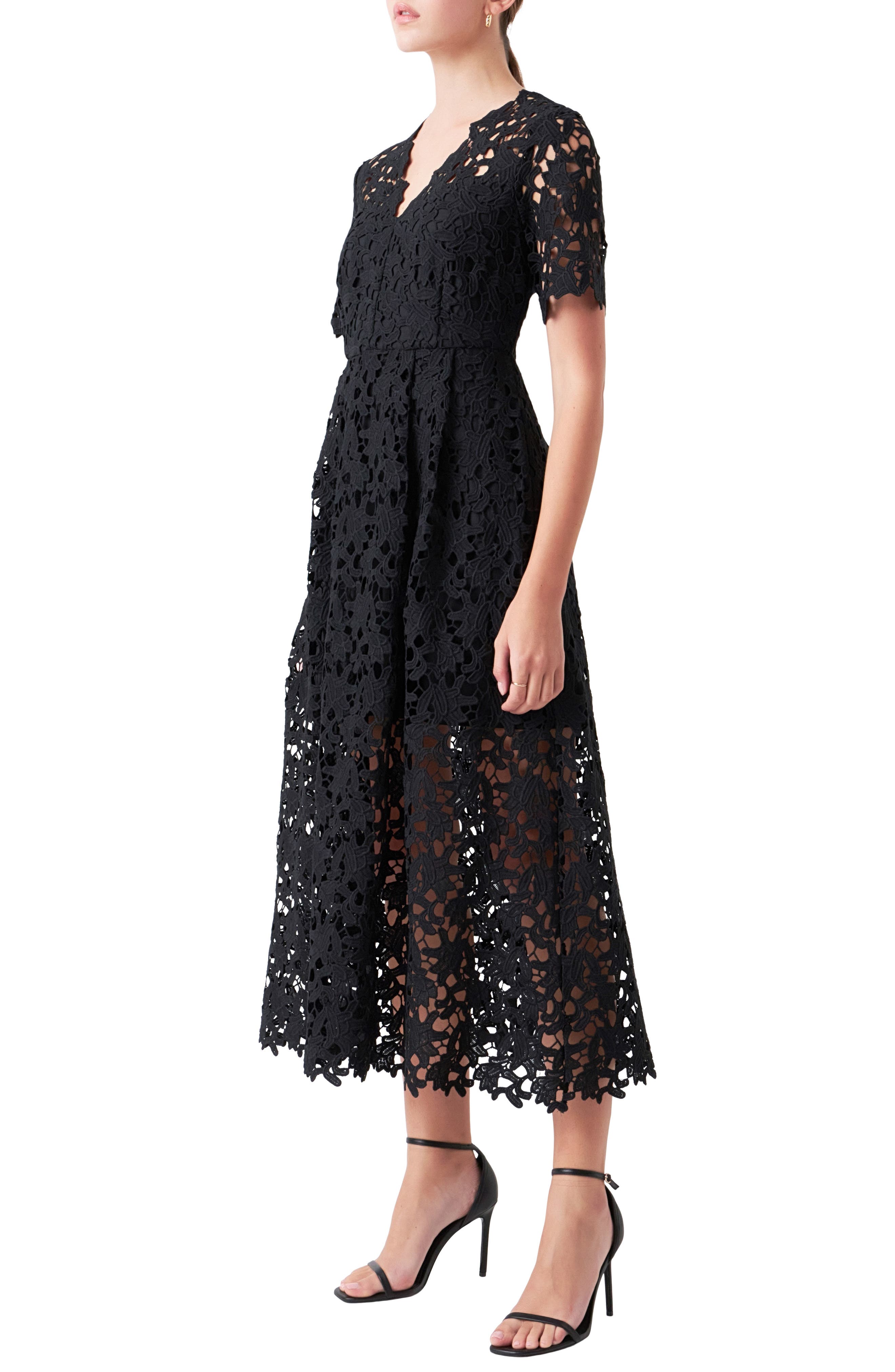 lace midi dress nordstrom Coast Women's Lace Trim Tiered Organza Midi Dress in Blue