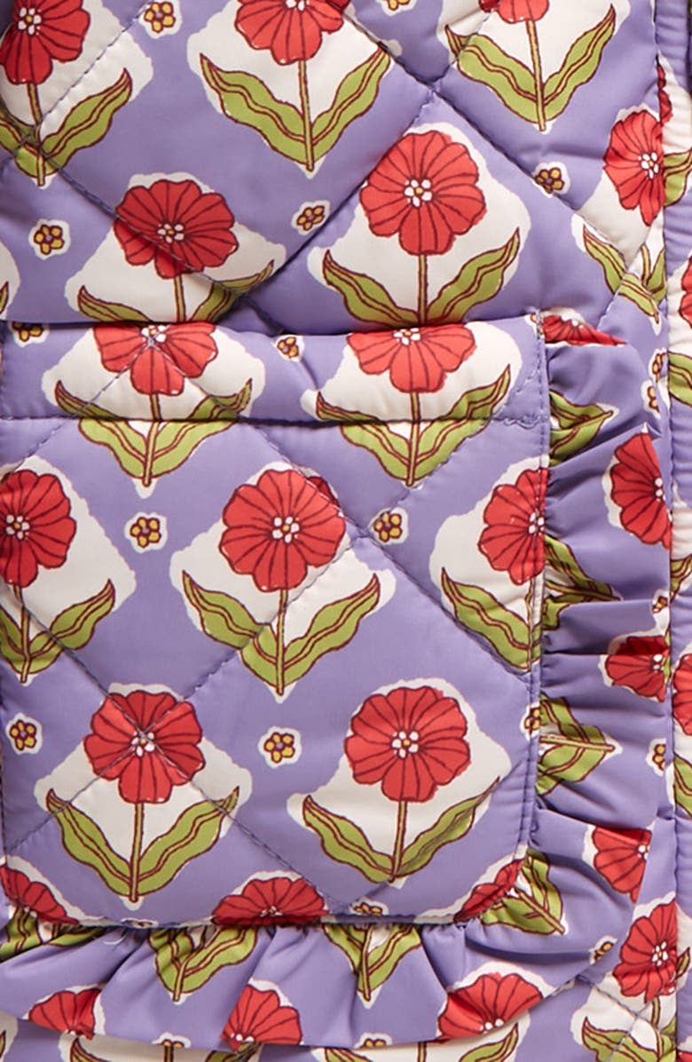 Mini Boden Kids' Floral Hooded Puffer Jacket with High Pile Fleece Lining, Alternate, color,