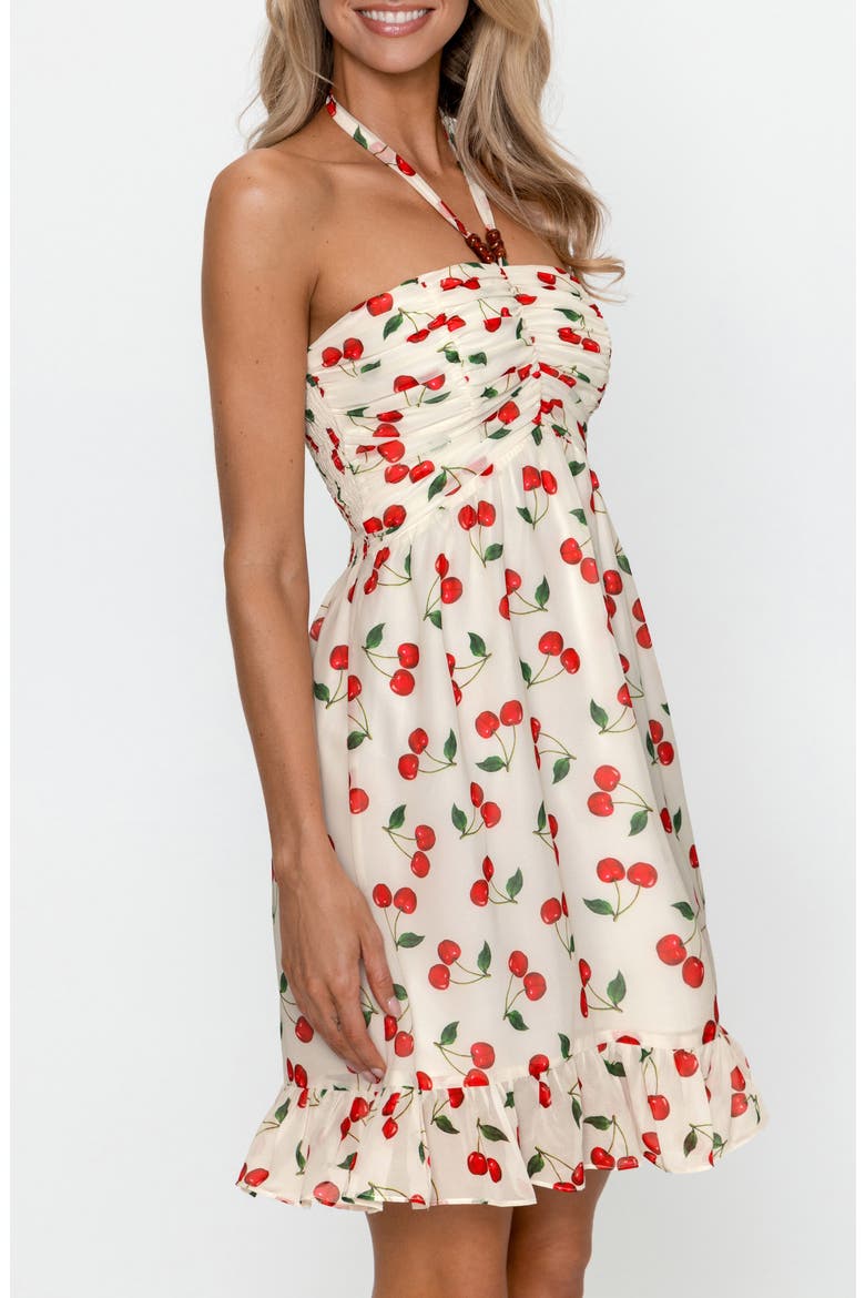 Cherry Print Halter Dress, Alternate, color, WHITE/ RED
