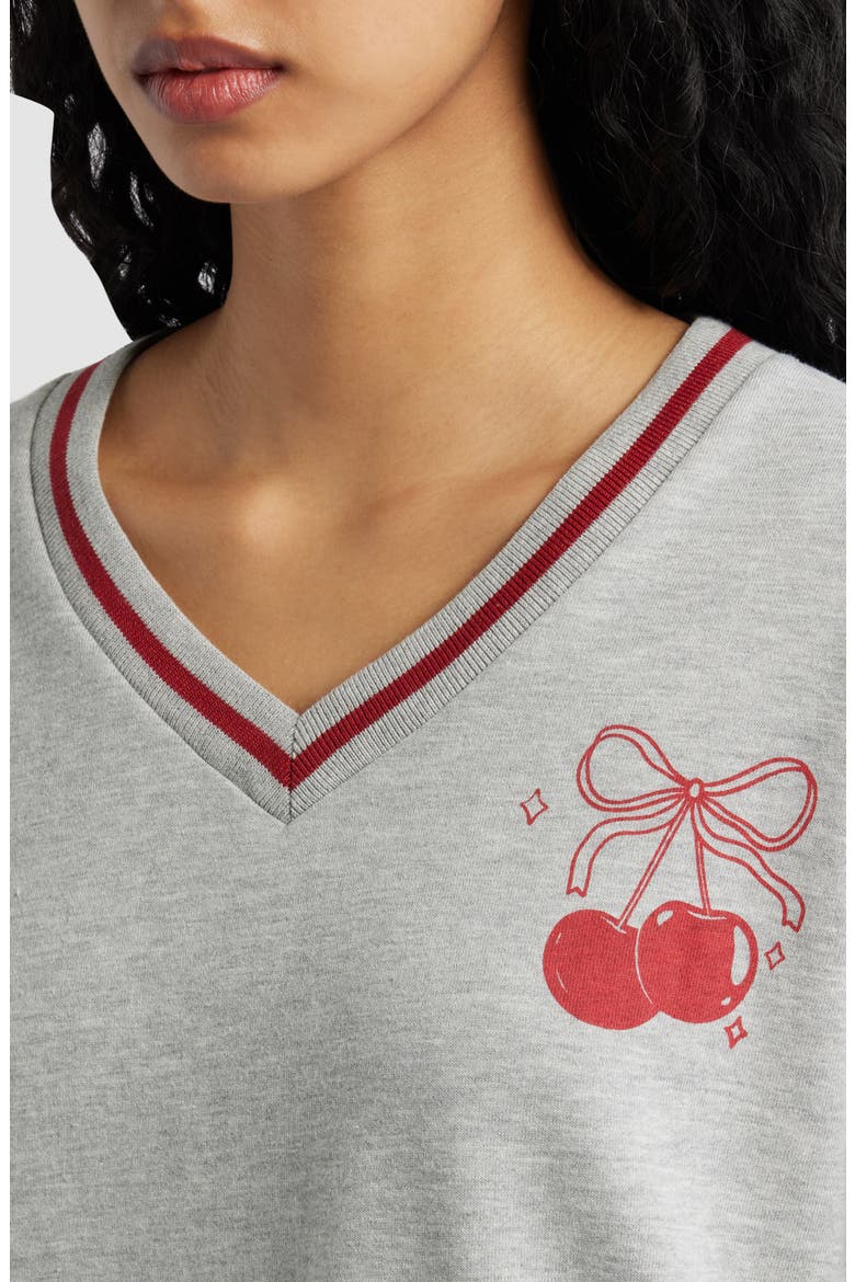Heart Card Bow Ace V-Neck Sweatshirt, Alternate, color, HEATHER GRAY